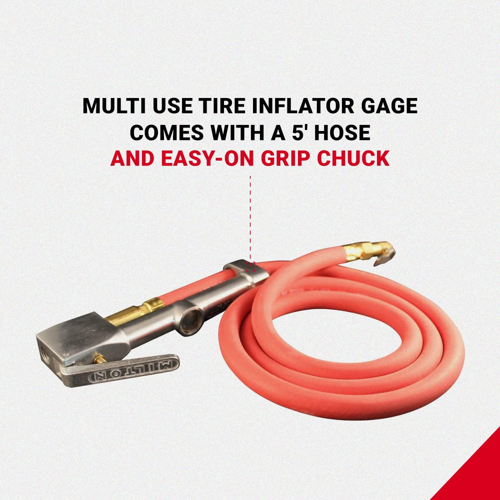 Milton 518 Analog Tire Inflator with Pressure Gauge, 5' Hose Easy Straigh...