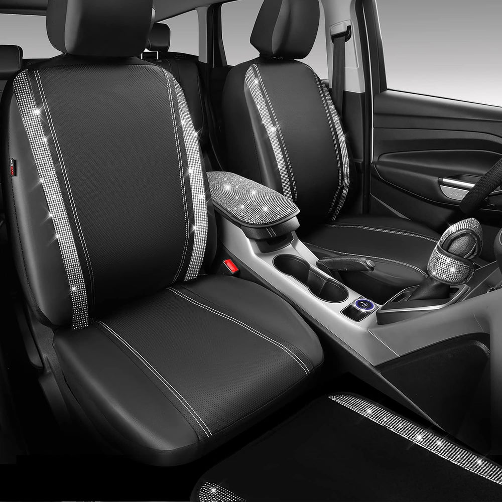 CAR PASS 23 PCS Bling Diamond Car Accessories Set for Women, Leather Seat Cov...