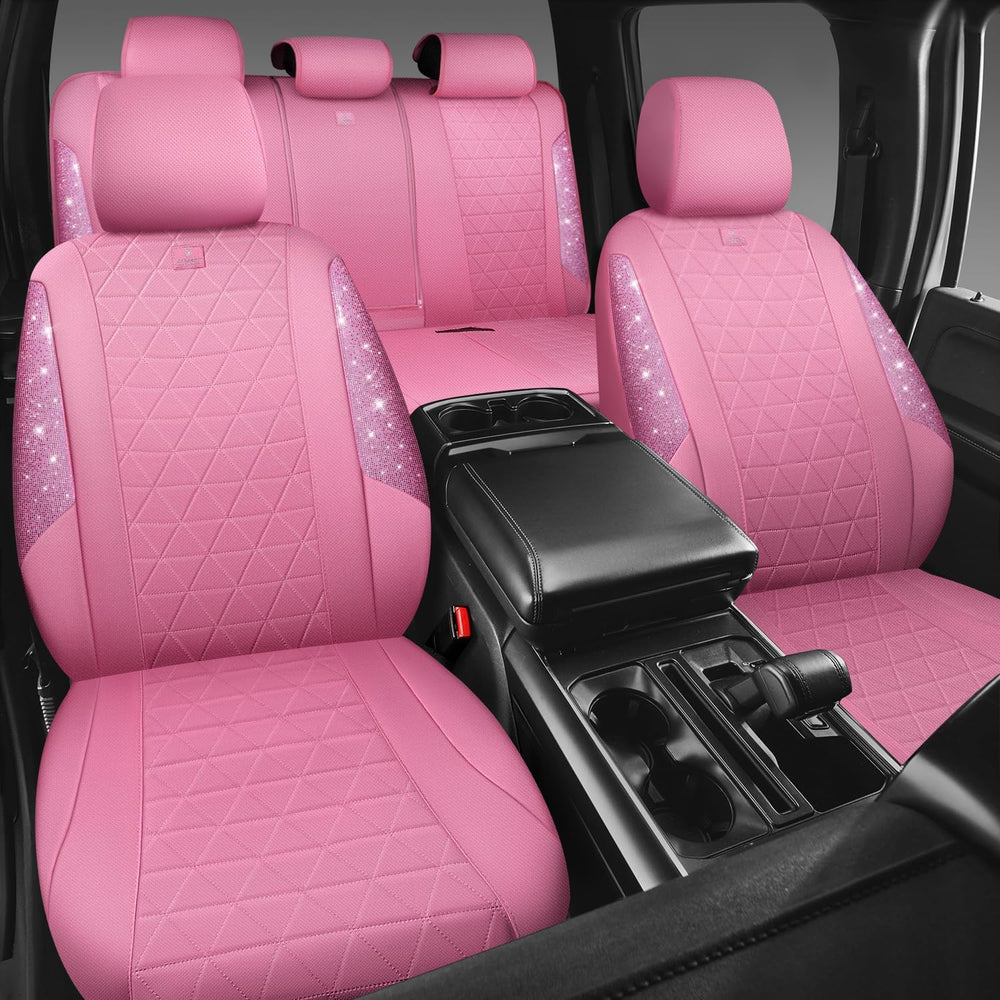 CAR PASS Pink Oxford Bling Diamond Car Seat Covers Full Set Interior Sets, Wa...