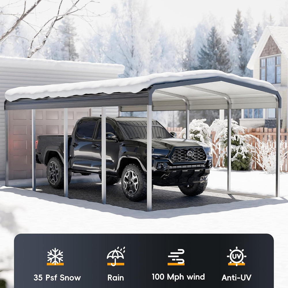 12x20 FT Heavy Duty Metal Carport Kits with Galvanized Steel Roof and Frame, ...