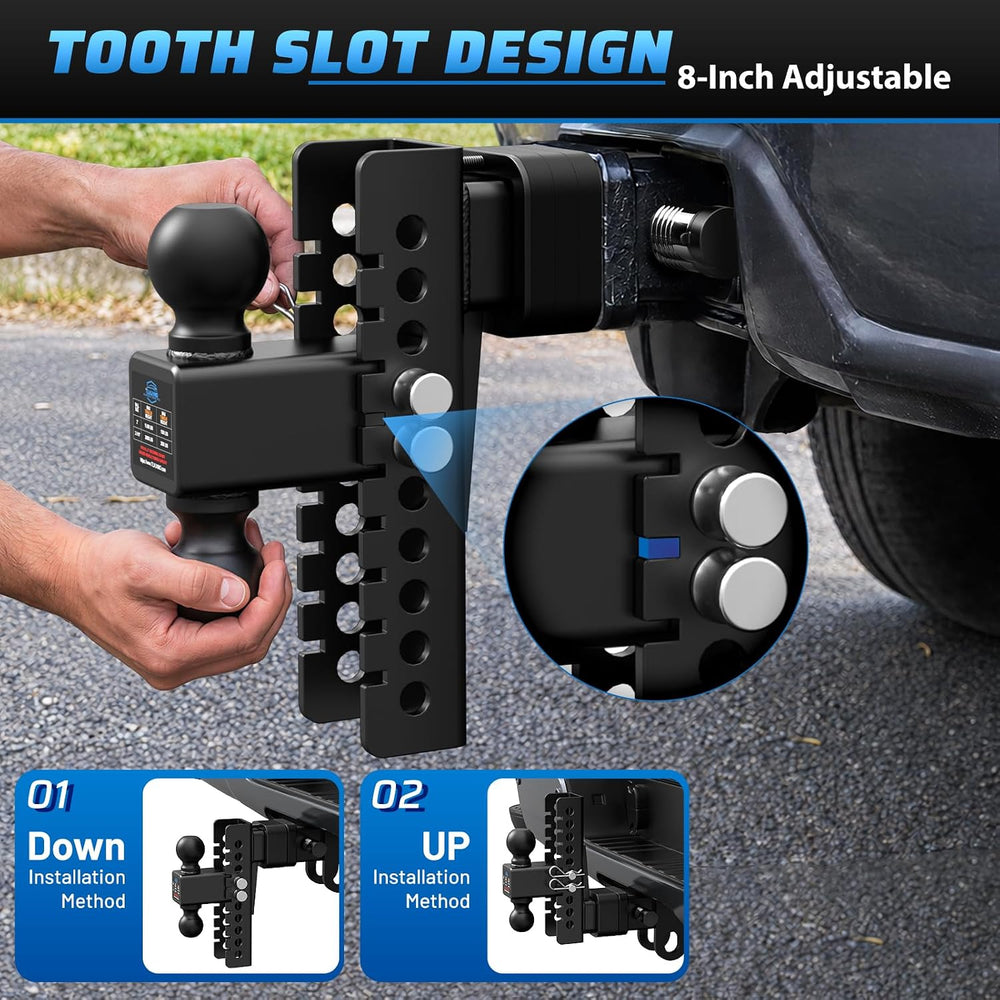Adjustable Trailer Hitch, 8In Drop Hitch Only Fit 2.5 Inch Receiver