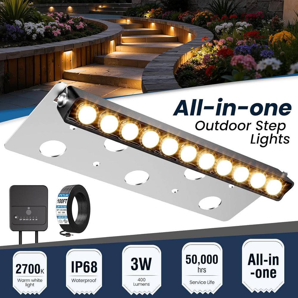 Low Voltage Retaining Wall Lights Kit, 3W 2700K Step Lights, 12 Pack