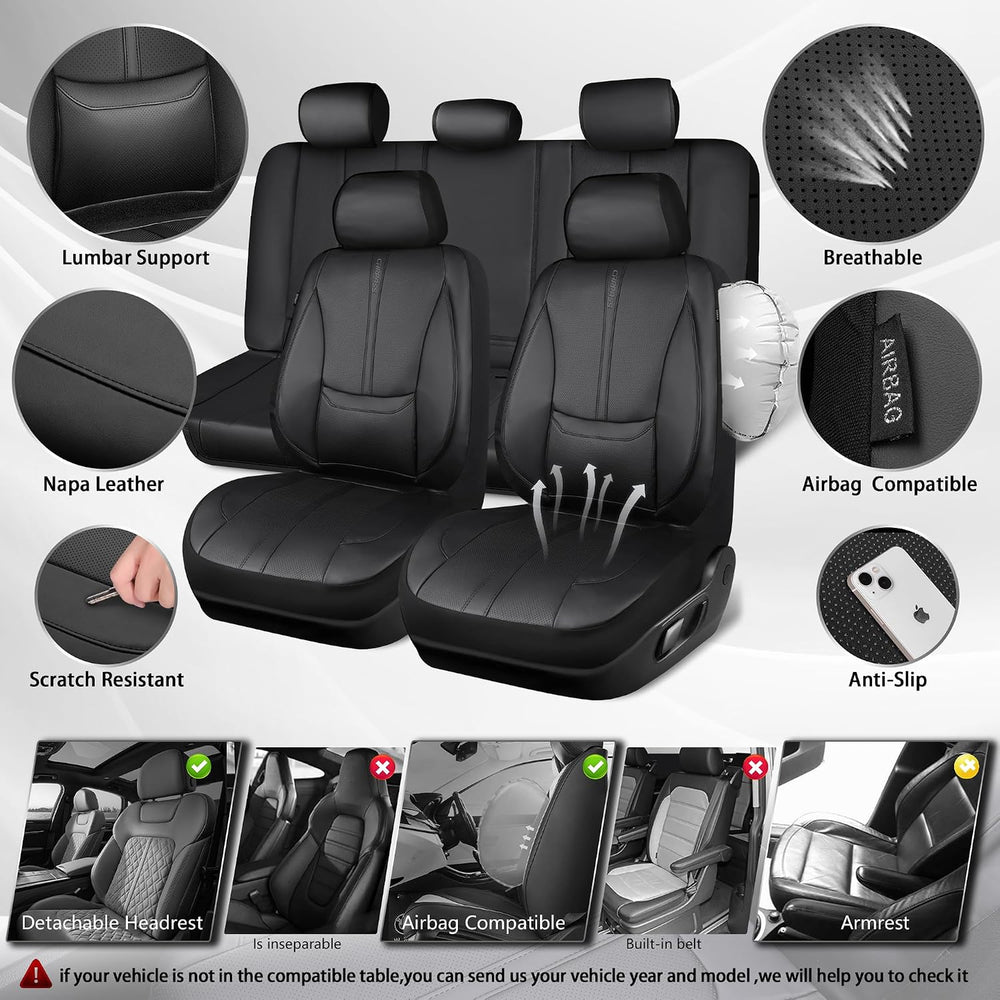 CAR PASS Nappa Leather Car Seat Covers Full Set, Water Resistant 3D Foam Seat...