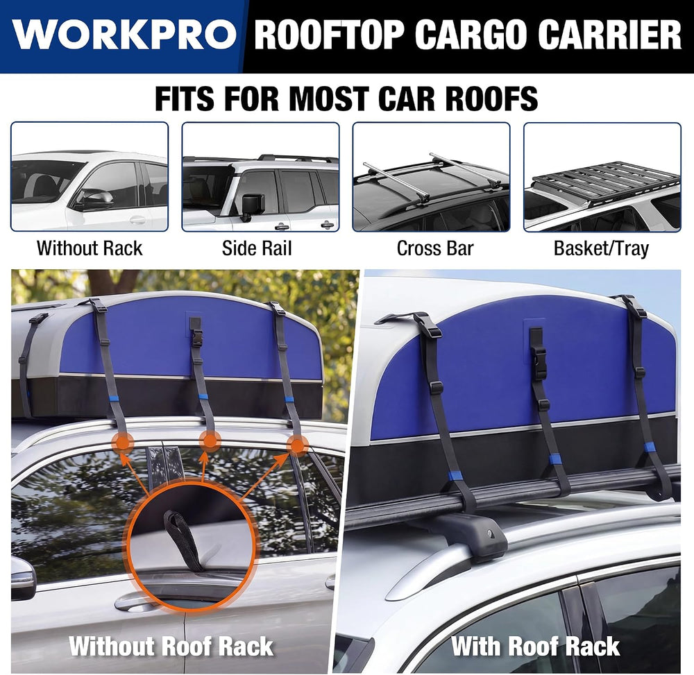 WORKPRO 21 Cubic Feet Rooftop Cargo Carrier Roof Bag, Waterproof Roof Rack Ca...