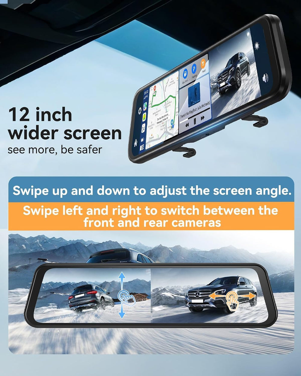 4K Rear View Mirror Camera with Carplay&Android Auto 12" Mirror Dash...