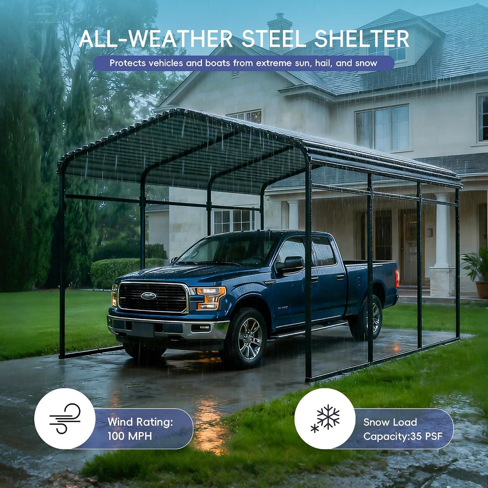 10x15 FT Heavy Duty Metal Carport Kits with Galvanized Steel Roof, Outdoor Ca...