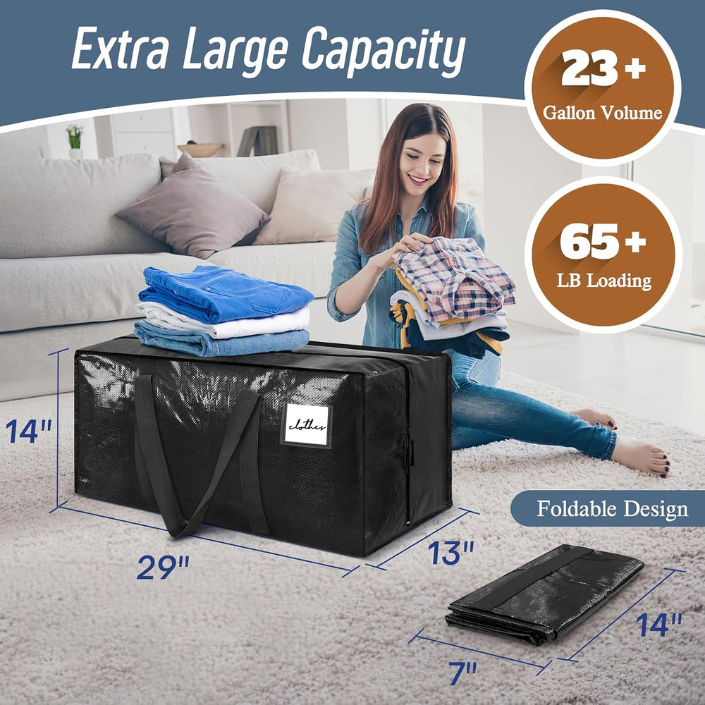 12 Pack Extra Heavy Duty Large Moving Bags with Strong Zipper, Black