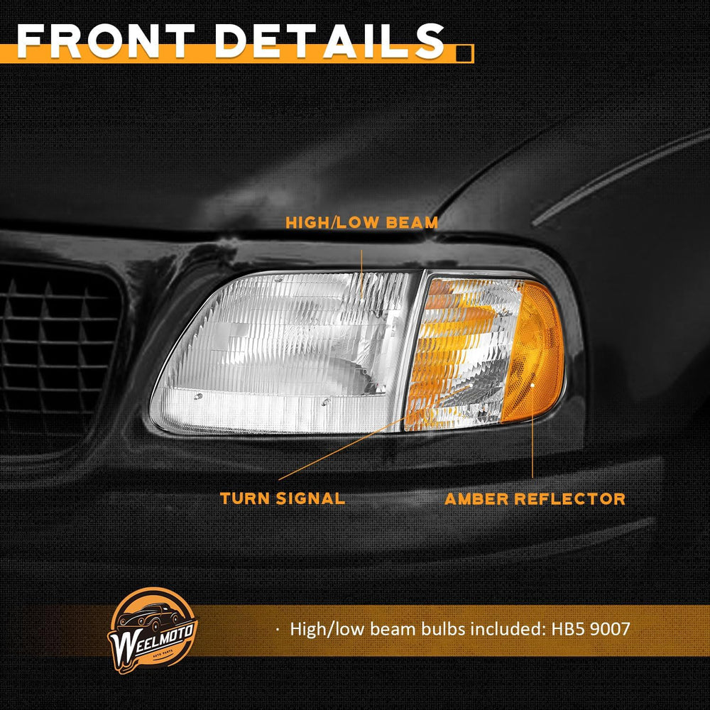 WEELMOTO Headlights Assembly for 1997-2003 F150 / 1997-2002 Ford Expedition /...