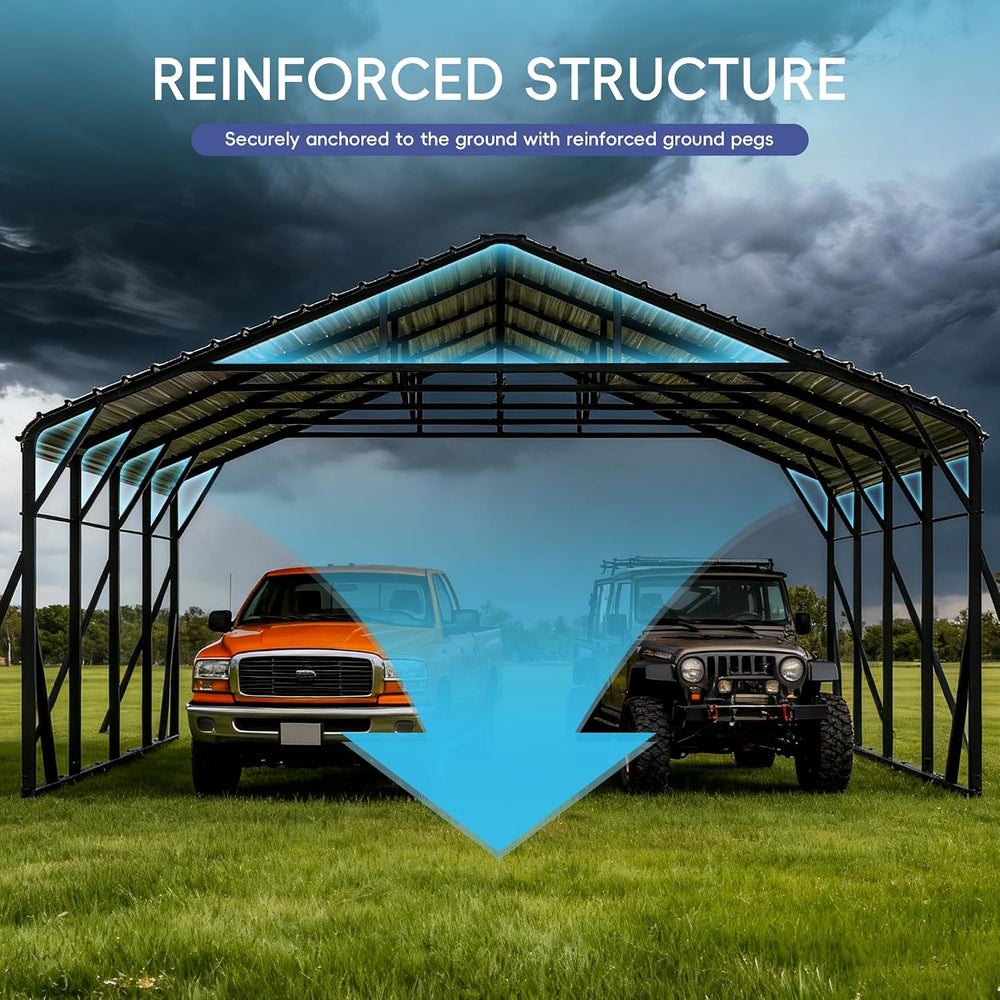 20x20 FT Heavy Duty Metal Carport Kits with Galvanized Steel Roof, Outdoor Ca...