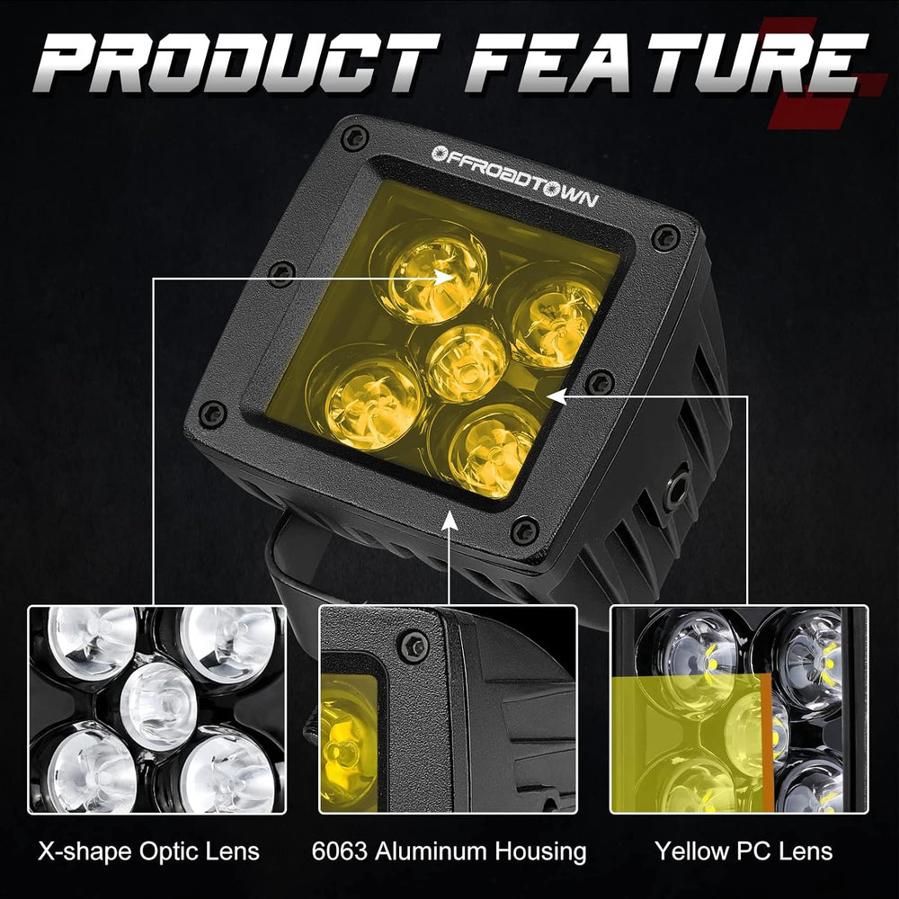 OFFROADTOWN Yellow LED Cubes 2PCS 3 Inch 100W CREE LED Pods Ditch Lights