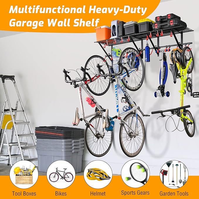 PLKOW Garage Wall Shelving Includes Bike Hooks, Sturdy Adjustable Garage
