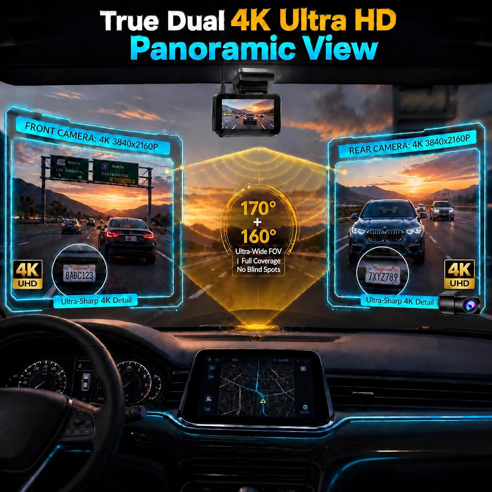 4K+4K Dash Cam,STARVIS 2 Sensor,Starlight Night Vision, Free 128GB Card