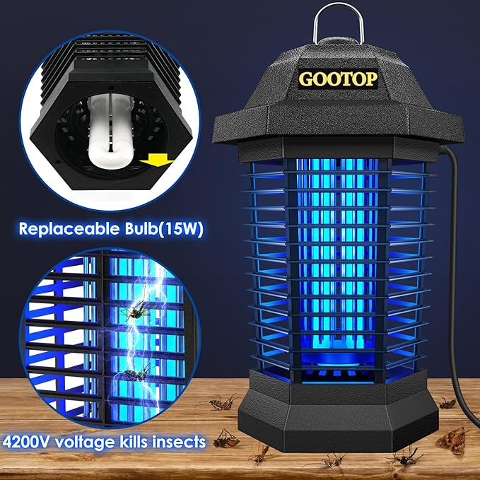 GOOTOP Bug Zapper Outdoor, Mosquito Zapper, 3 Prong Plug in Electric Fly Zapper