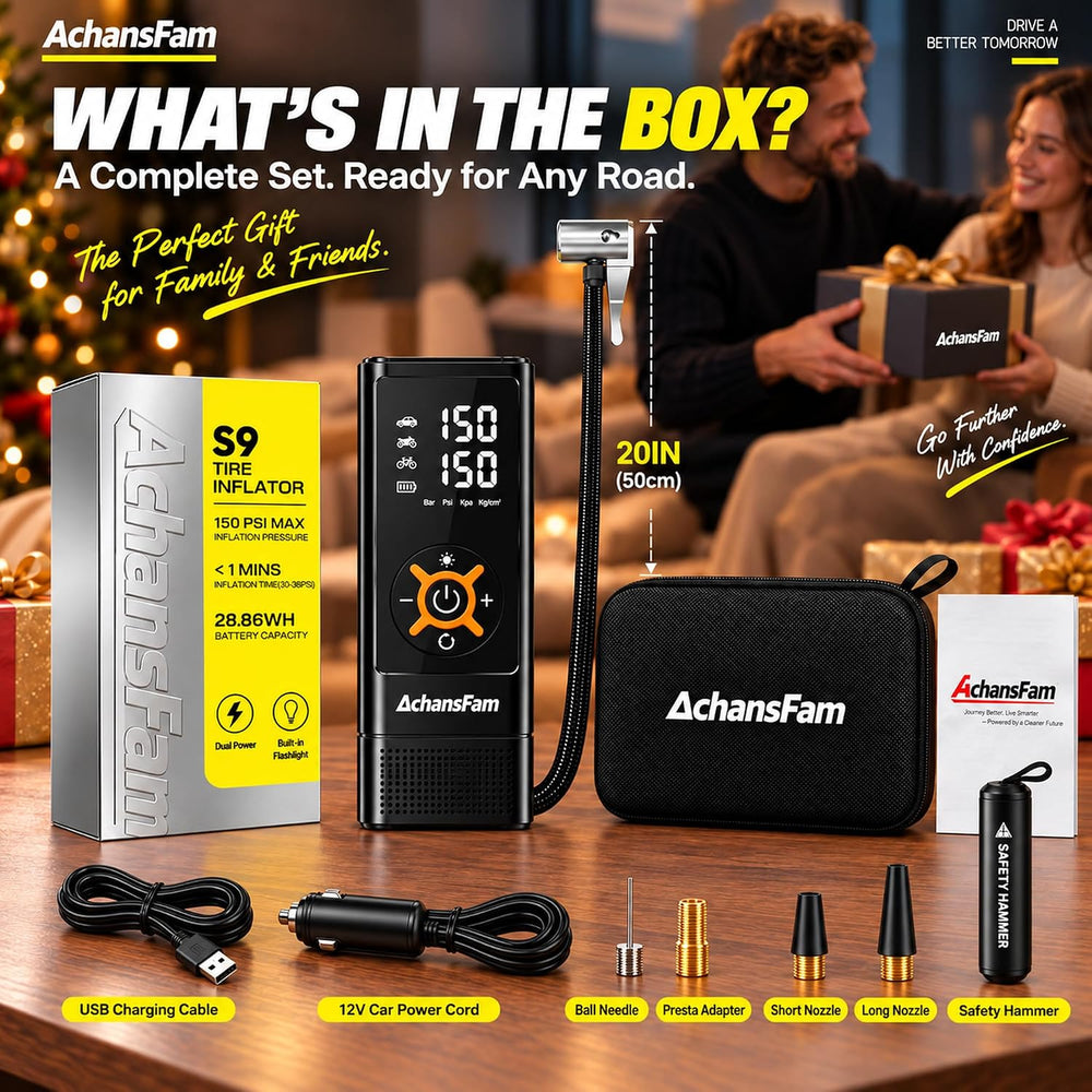S9 Heavy Duty Tire Inflator, 150PSI Truck Air Compressor, 7800mAh Battery