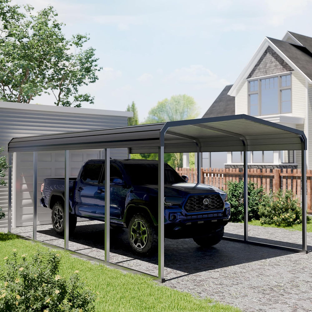 12x20 FT Heavy Duty Metal Carport Kits with Galvanized Steel Roof and Frame, ...