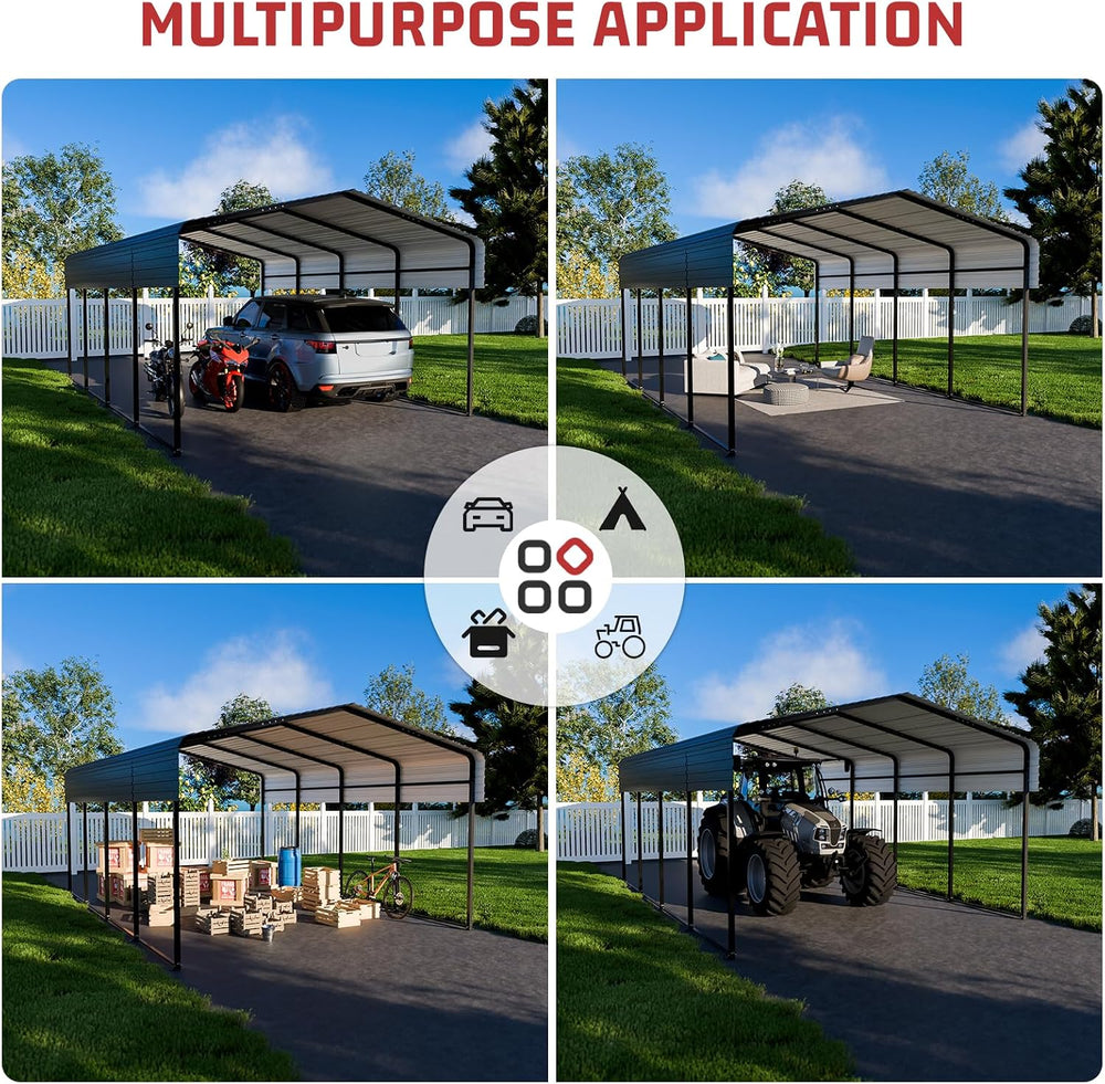 NUGRIART Metal Carport 10 x 15 FT with Heavy Duty Frame & Galvanized Stee...
