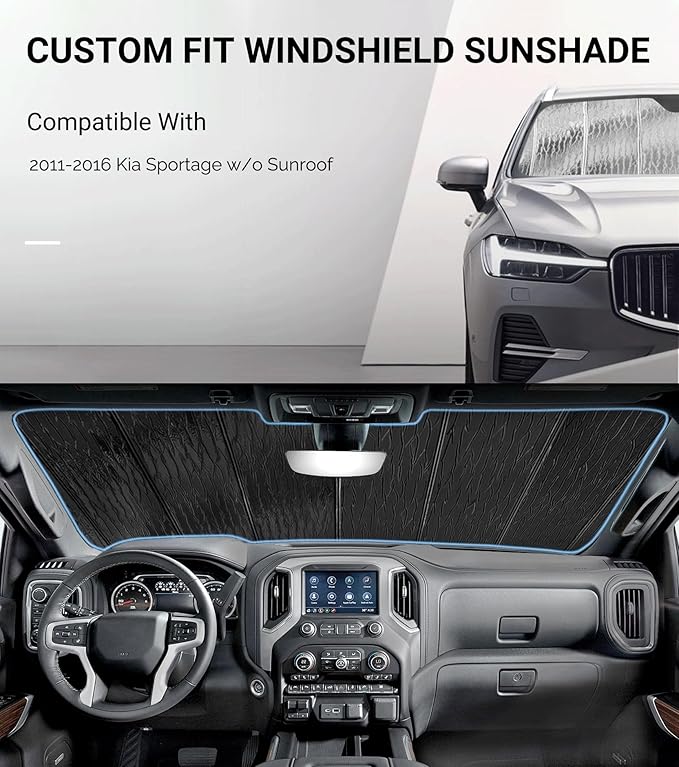 Windshield Sun Shade for Kia Sportage 2011-2016, Front Window Sunshade Shield