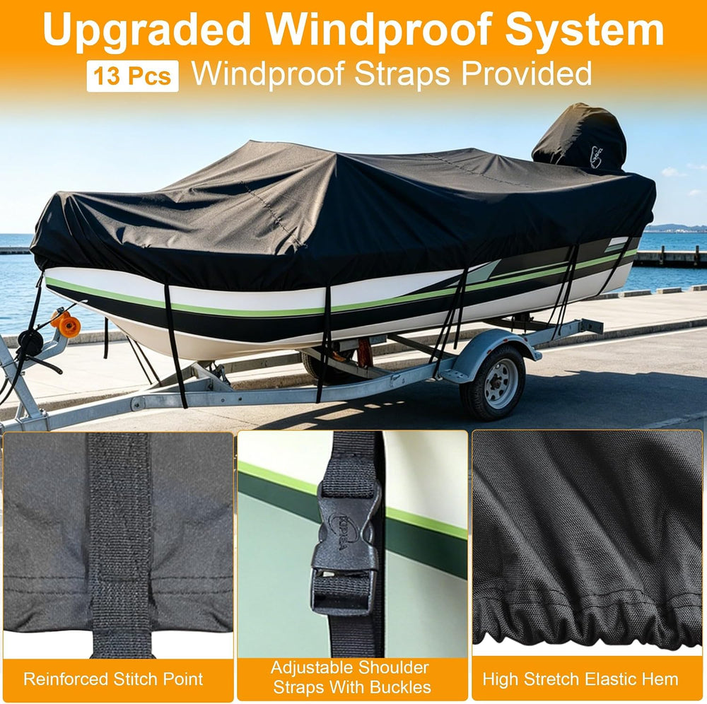 1300D Boat Cover - Heavy Duty Waterproof Boat Covers and Motor Cover, Double ...