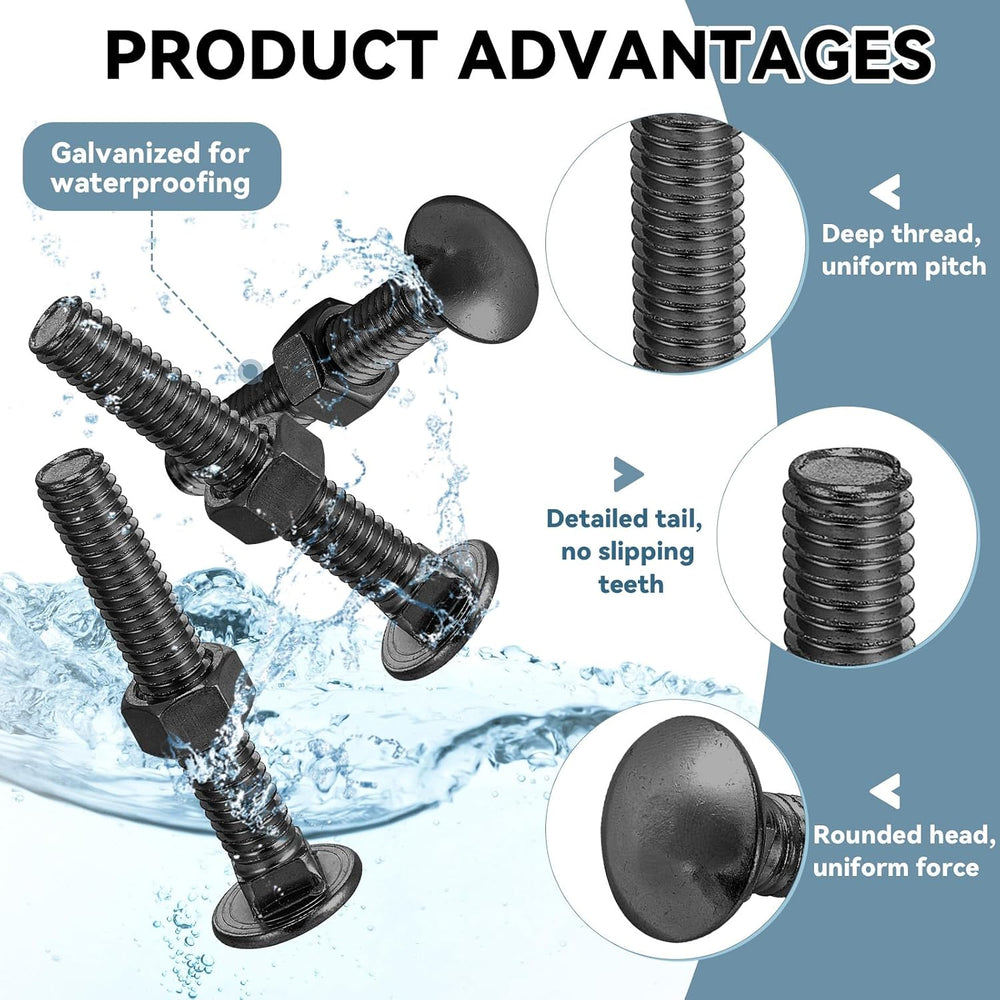 Yaocom 50 Pack Carriage Bolts with Nuts 3/8 x 3-1/2 Inch, Black
