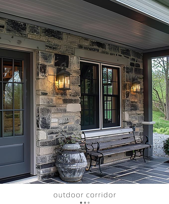 FEMILA Outdoor Wall Sconce, 14.9" Matte Black Seeded Glass Outdoor Sconc...
