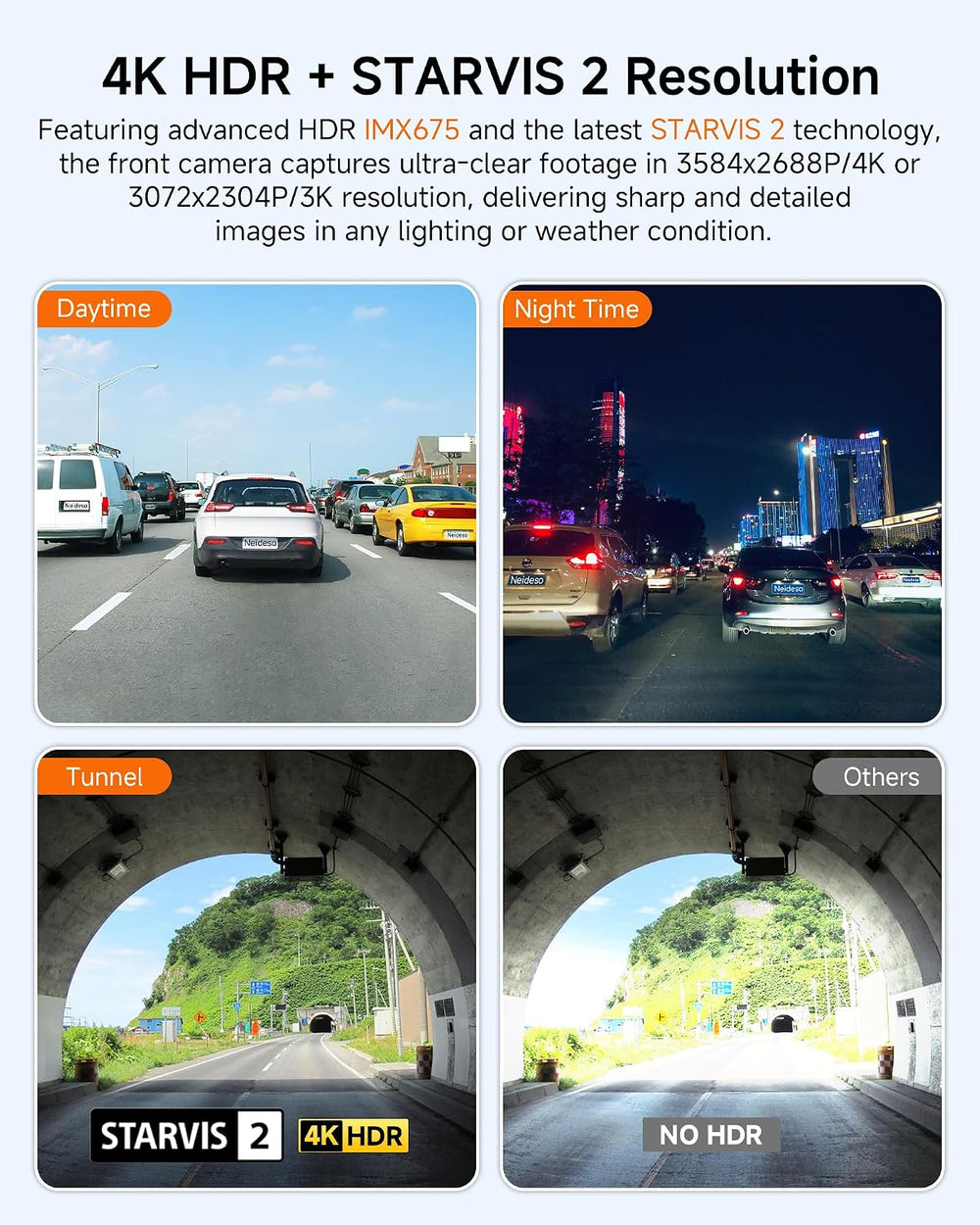 4K Dash Cam Front and Rear, STARVIS 2 Sensor Dash Camera for Cars