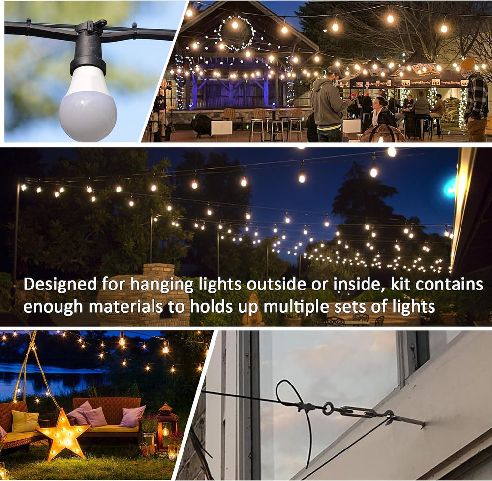 String Light Hanging Kit, All-Black Globe String Lights Suspension