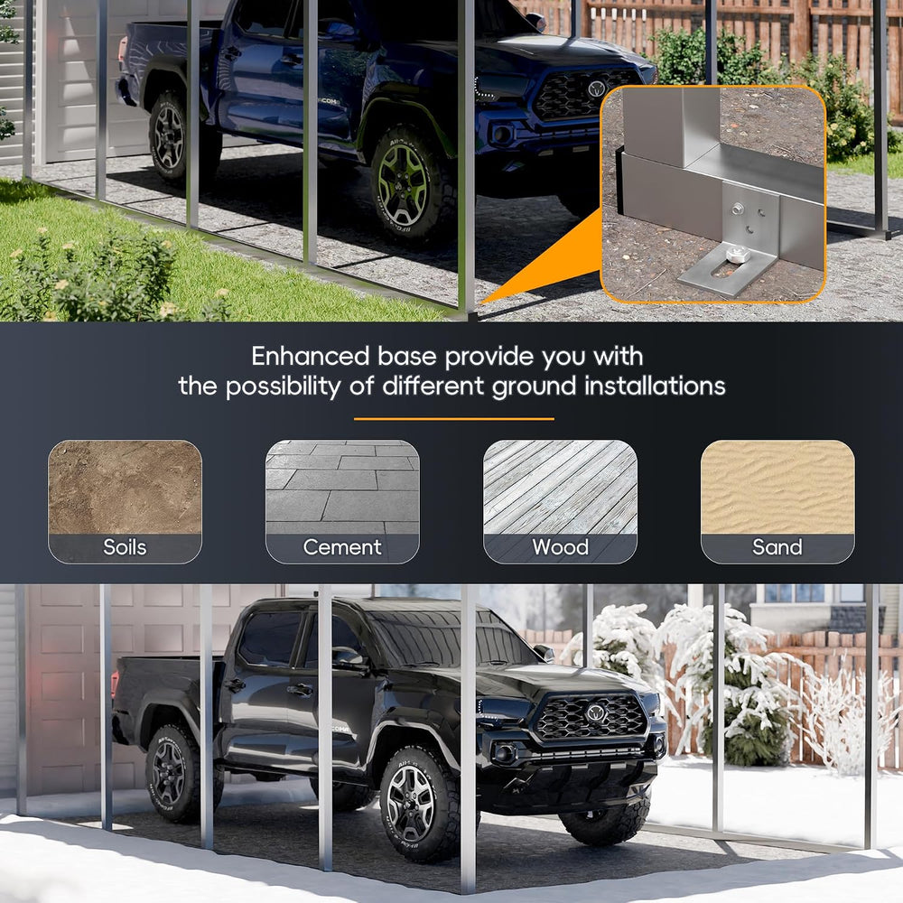10x15 FT Heavy Duty Metal Carport Kits with Galvanized Steel Roof and Frame, ...