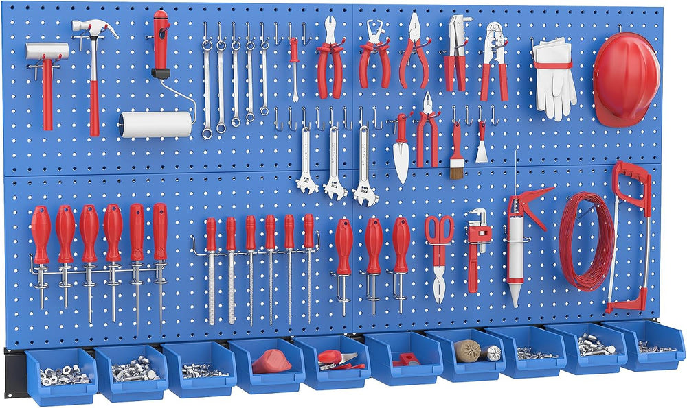 Pegboard Wall Organizer, Blue Metal Peg board Panels