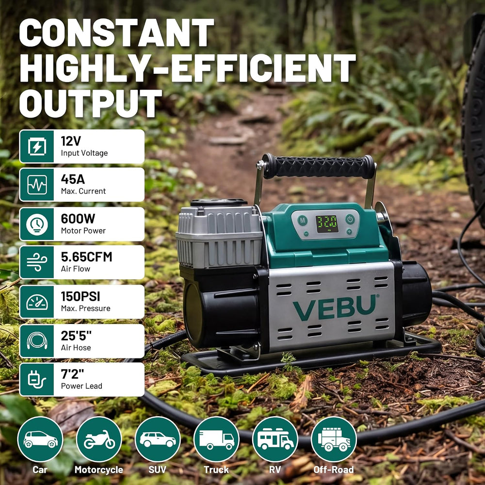 ‌RV Air Compressor 12V Tire Inflator, 150PSI with Auto Shut-off, Digital Disp...