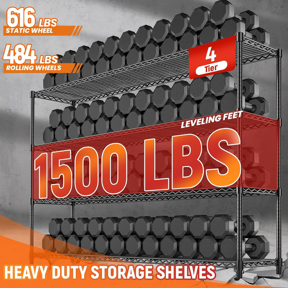 60'' W Heavy Duty Shelving with Wheels, Adjustable Storage Rack