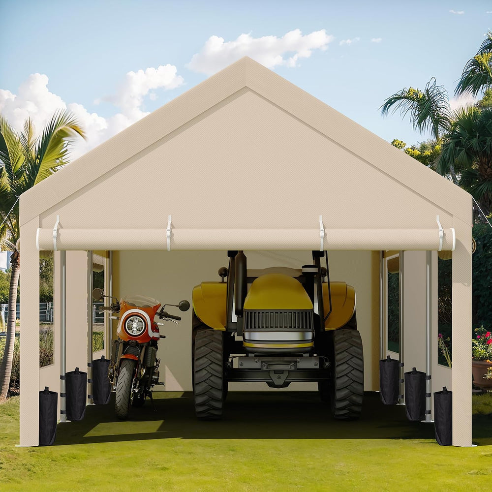 JY QAQA Carport, 10x20 FT Heavy Duty Carport with Removable Side Walls and Do...