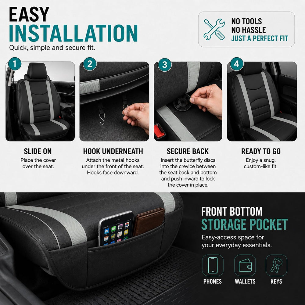 FH Group Front Set Faux Leather Car Seat Covers Cushions for Low Back Seat, U...