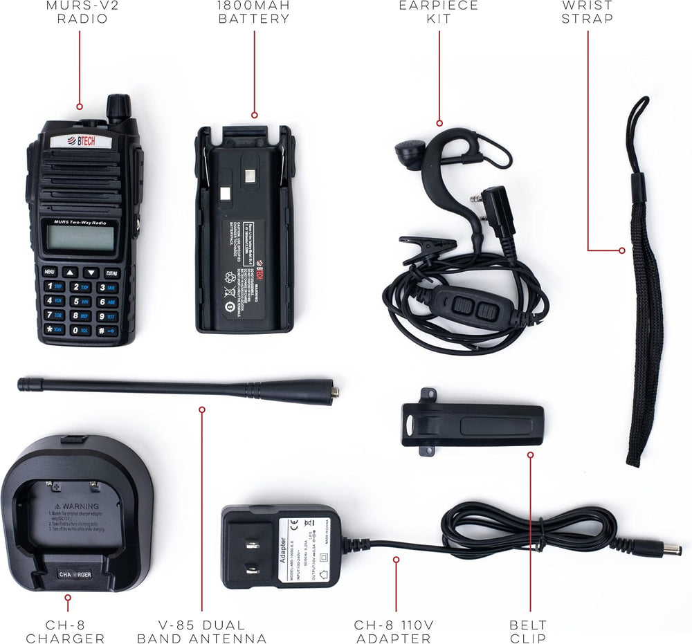 BTECH MURS-V2 200 Fully Customizable Channels MURS Two-Way Radio. USB-C Charg...