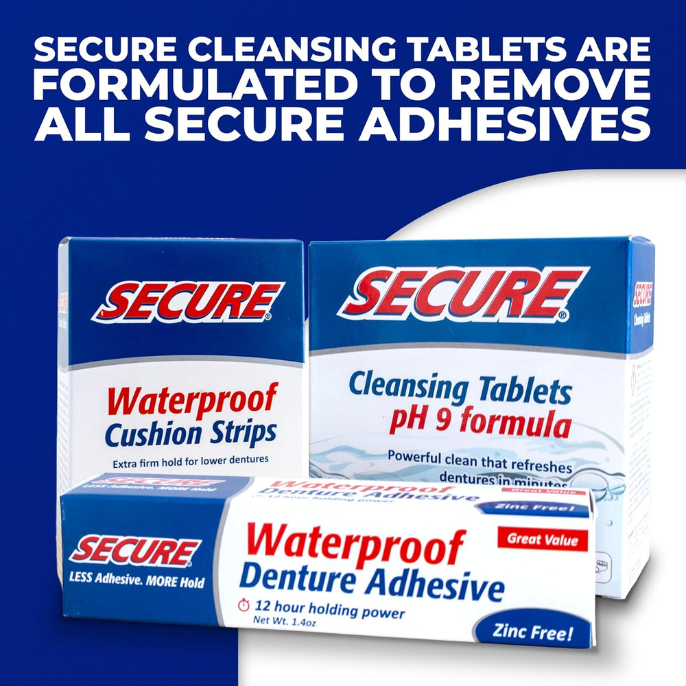 Secure Denture Adhesive Cream, Zinc Free Denture Glue, 1.4 oz, 8 Pack