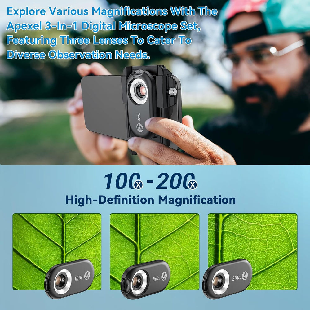 MIAO LAB 100X/150X/200X Phone Microscope Lens, Phone Camera Micro Lens with U...