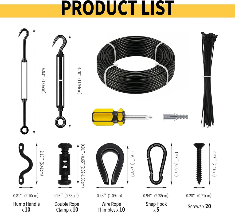 All-Black Globe String Light Suspension Kit, Guide Wire, 165FT