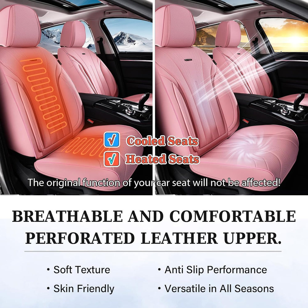 Coverado Seat Covers for Cars, Leather Car Seat Covers Full Set, Pink Waterpr...