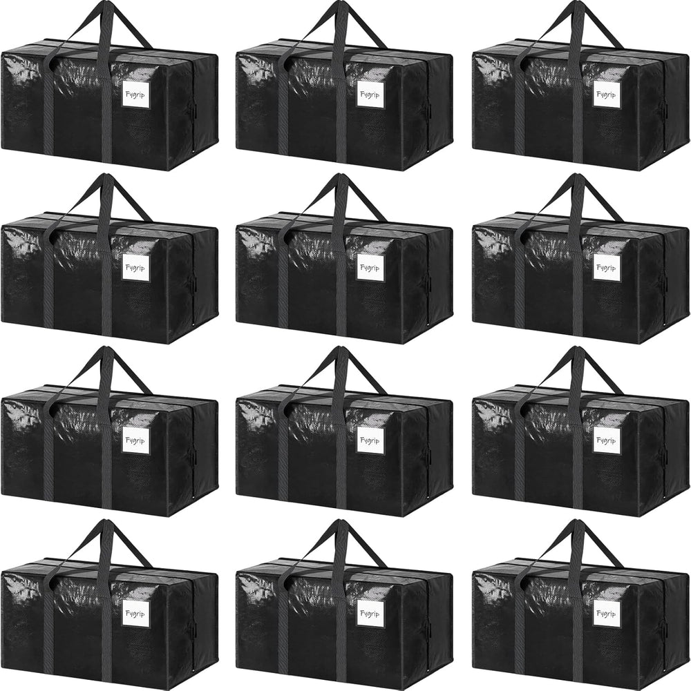 12 Pack Extra Heavy Duty Large Moving Bags with Strong Zipper, Black