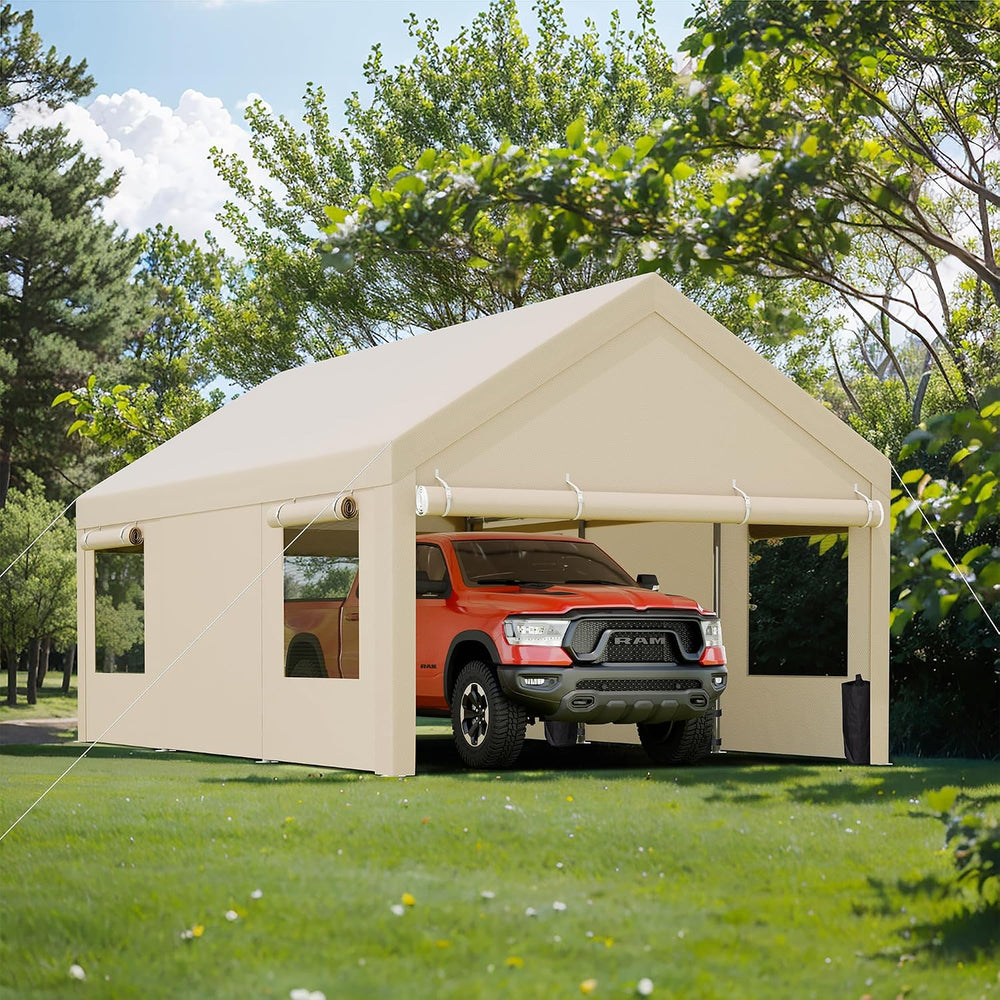 JY QAQA Carport, 10x20 FT Heavy Duty Carport with Removable Side Walls and Do...
