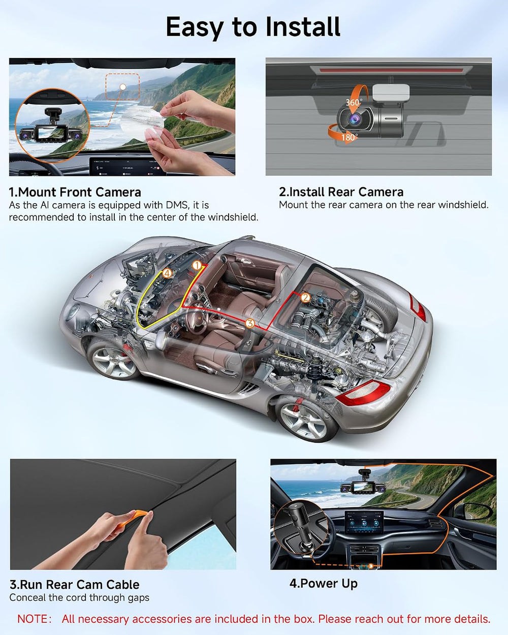 4K Dash Cam Front and Rear, STARVIS 2 Sensor Dash Camera for Cars