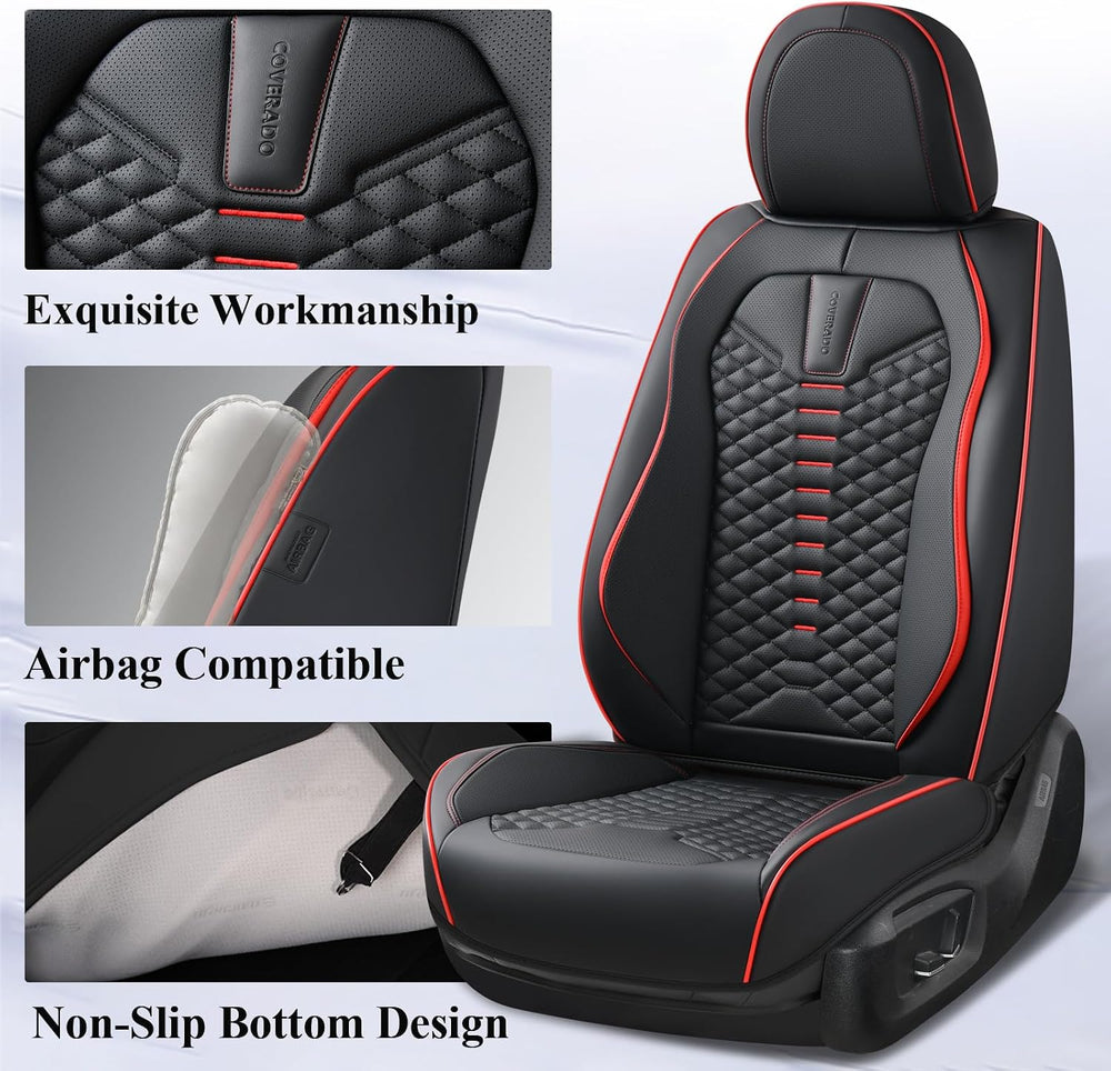 Coverado Seat Covers Full Set, Waterproof Nappa Leather Seat Covers for Cars,...