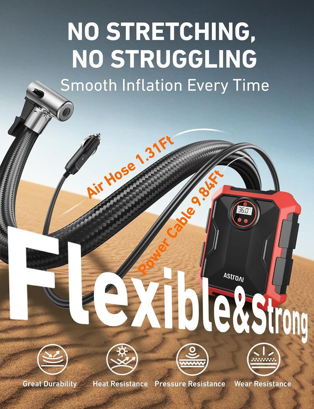 AstroAI Portable Air Compressor and Tire Inflator - 12V DC Auto Accessory wit...
