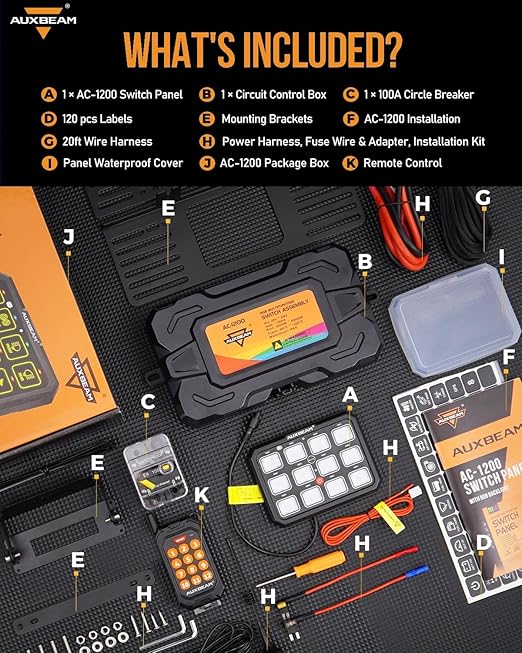 Auxbeam 12 Gang Switch Panel Bluetooth RGB AC-1200
