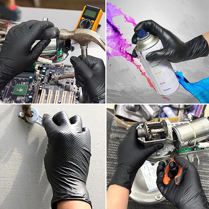 TitanFlex Thor Grip Heavy Duty Black Industrial Nitrile Gloves