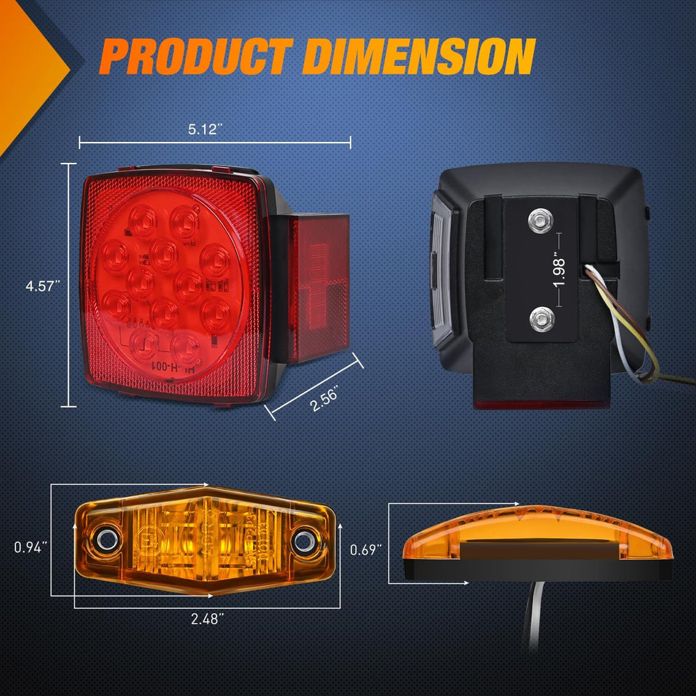 Nilight Square LED Trailer Light Kit Red Amber Stop Turn Tail Marker Lights