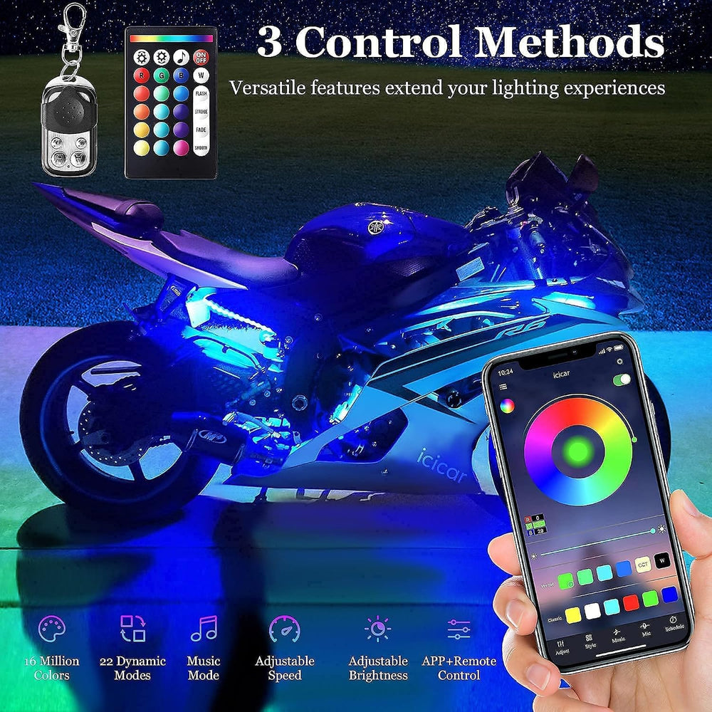 8PCS Motorcycle RGB LED Light Kit with APP/RF Control