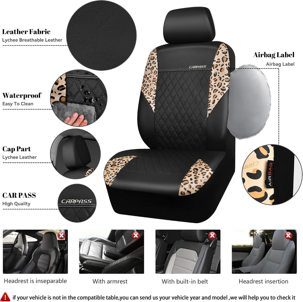 CAR PASS Leopard Print Faux Leather Car Seat Covers & Leopard Car Mats&am...