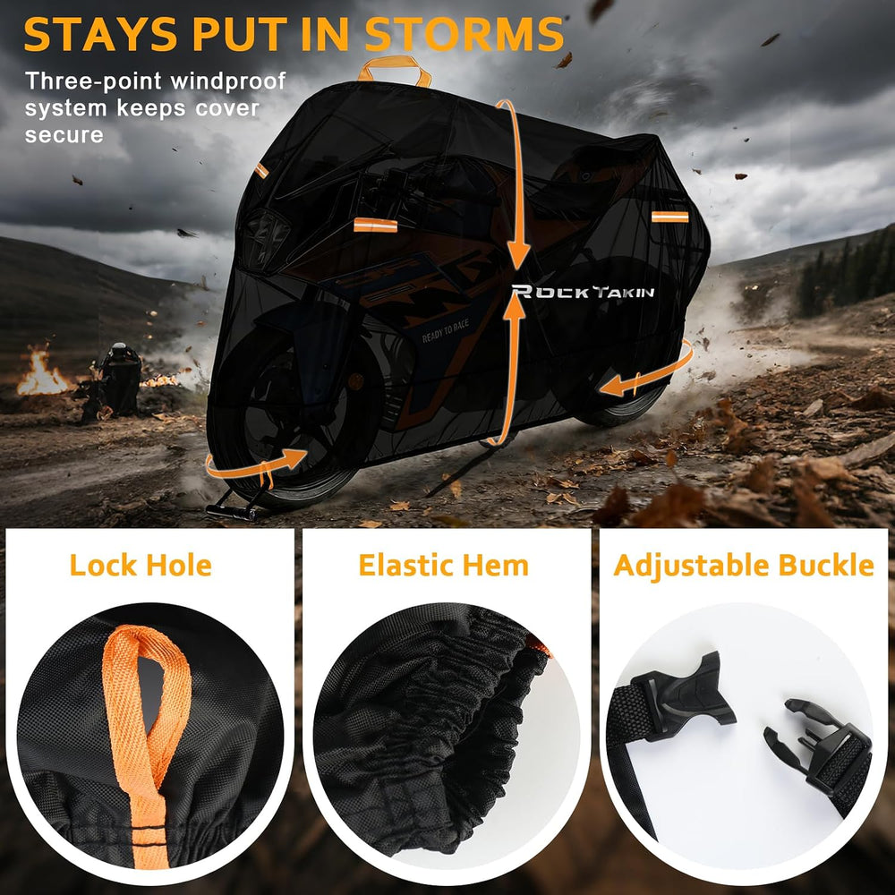 ROCKTAKIN 300D Heavy Duty Motorcycle Cover, Waterproof All Season Outdoor Pro...