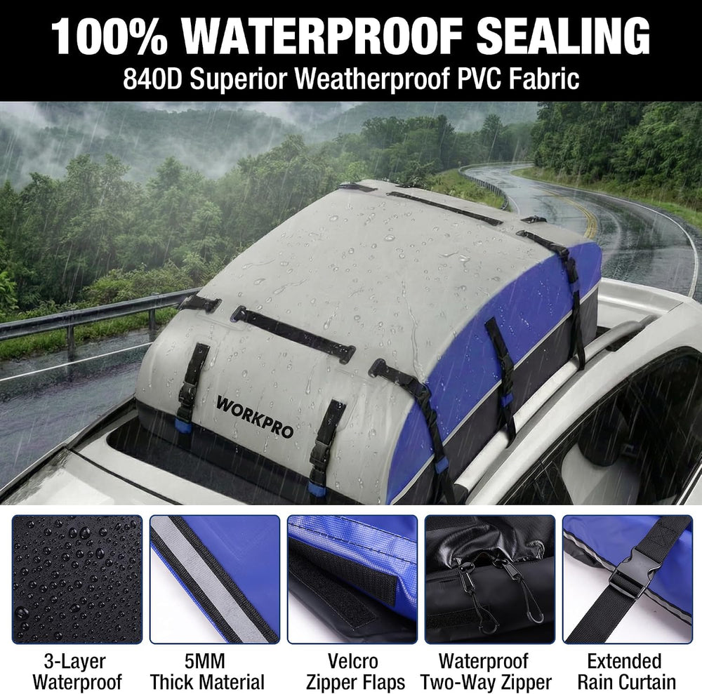 WORKPRO 21 Cubic Feet Rooftop Cargo Carrier Roof Bag, Waterproof Roof Rack Ca...