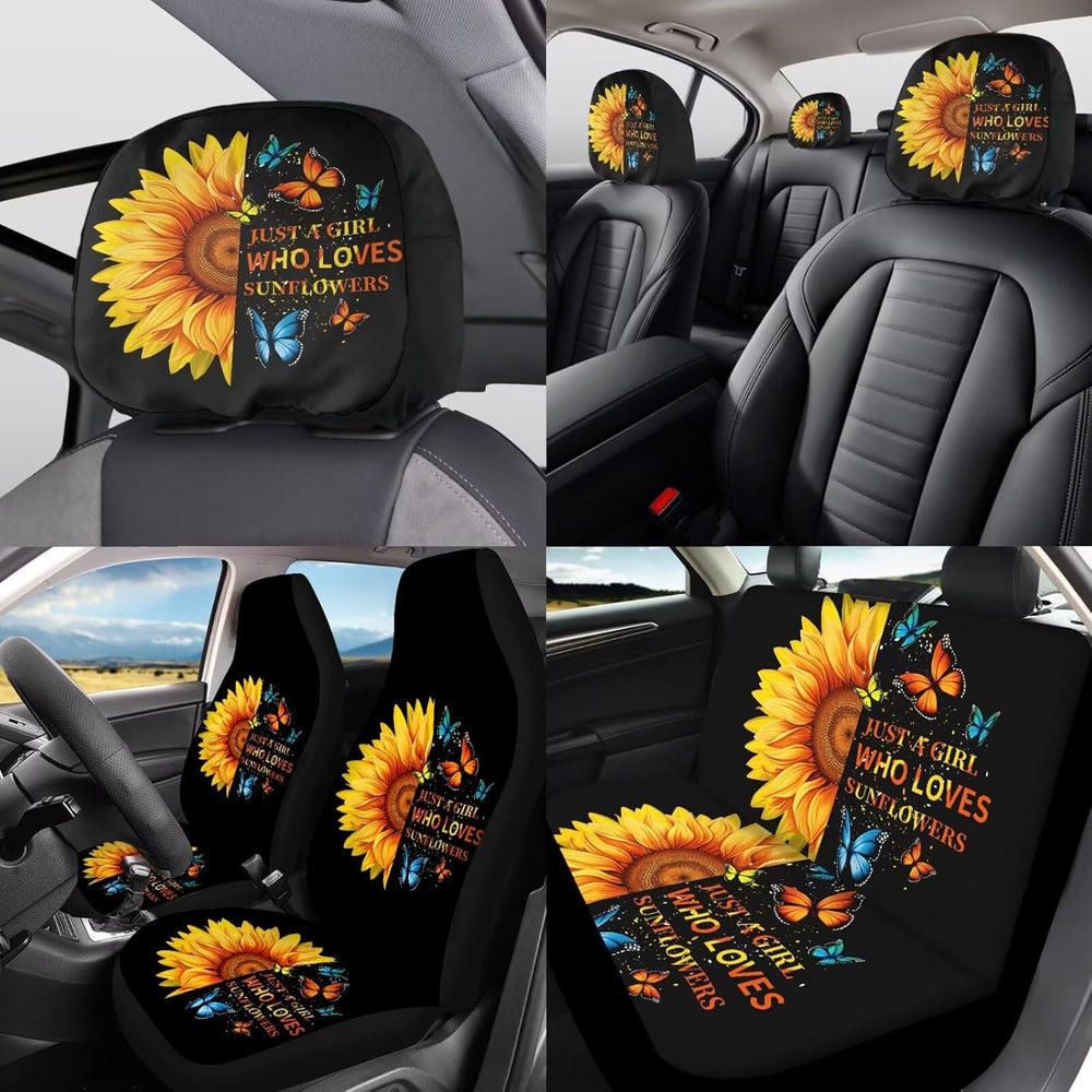Sunflower Print Car Seat Cover Full Set for Men Women Auto Accessories Full S...